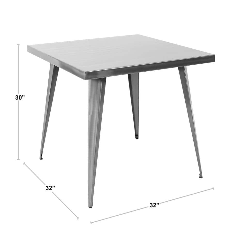 Austin 32" Brushed Silver Square Industrial Dining Table