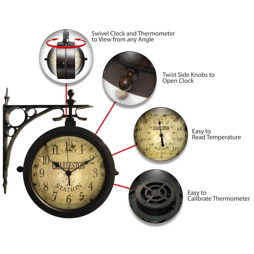 Charleston 12" Dual-Faced Brown Metal Wall Clock