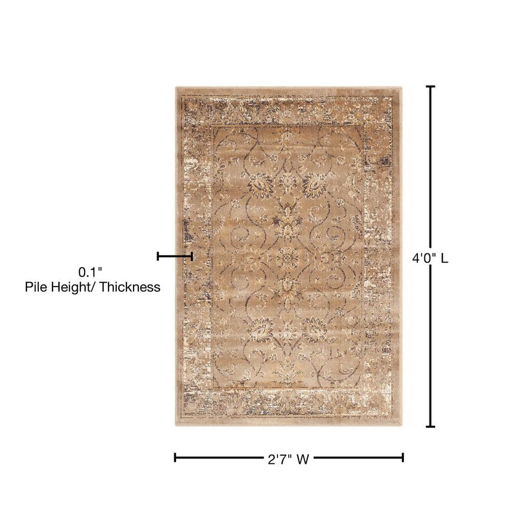 Taupe Rectangular Viscose Vintage Area Rug