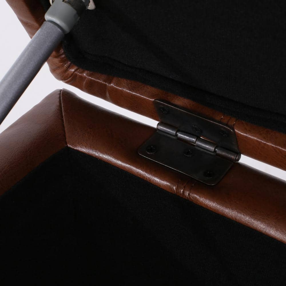 Rosalla Cognac Brown Faux Leather Tufted Storage Ottoman
