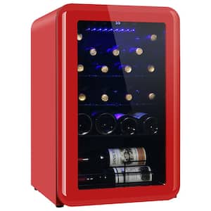 Red Single Zone 24-Bottle Free Standing Wine Cooler Countertop Wine Cellars Compressor System Digital Temperature