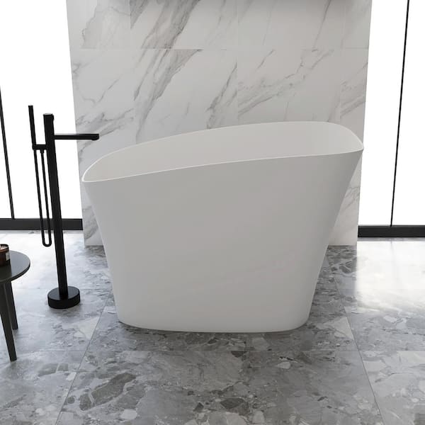 MEDUNJESS 51 in. x 28.9 in. Tall Version Stone Resin Solid Surface Flatbottom Freestanding Soaking Bathtub in White