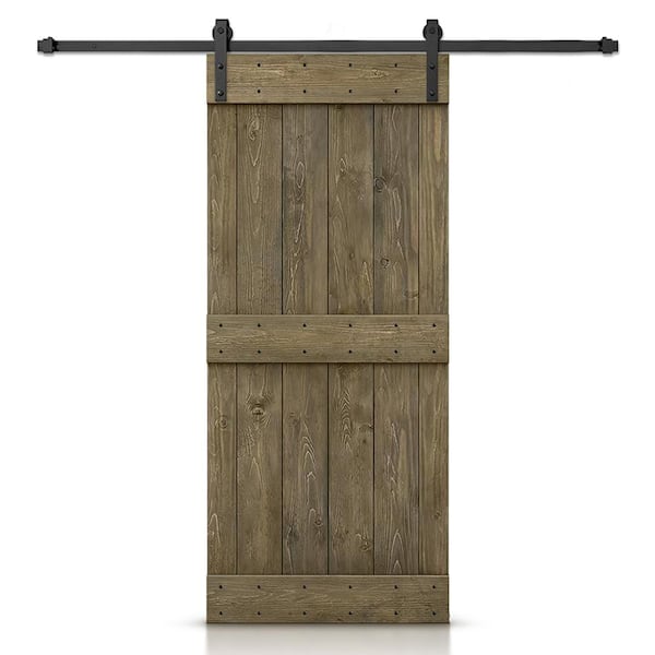 CALHOME 26 in. x 84 in. Mid-Bar Aged Barrel Stained DIY Wood Interior Sliding Barn Door with Hardware Kit