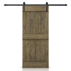 30 in. x 84 in. Mid-Bar Series Aged Barrel DIY Knotty Pine Wood Interior Sliding Barn Door with Hardware Kit