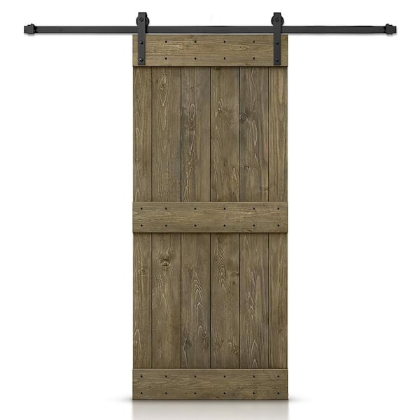 CALHOME 48 in. x 84 in. Mid-Bar  Aged Barrel Stained DIY Wood Interior Sliding Barn Door with Hardware Kit