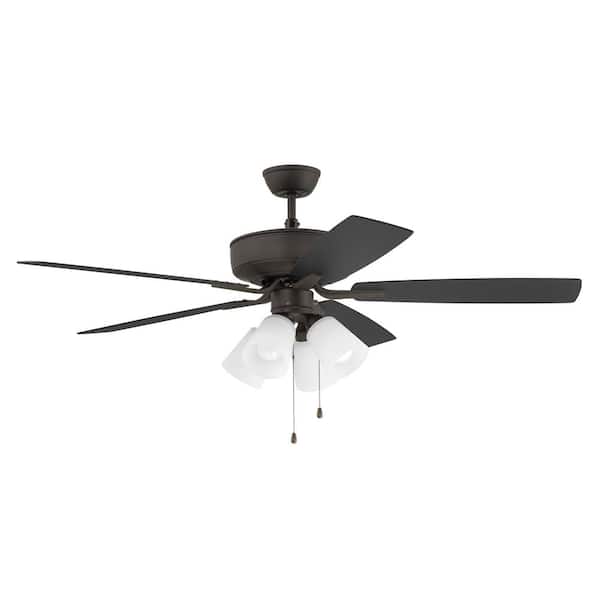 CRAFTMADE Pro Plus One Hundred Fourteen 52 in. Indoor Espresso Finish Dual Mount Ceiling Fan with 4-Light Frosted Glass Light Kit