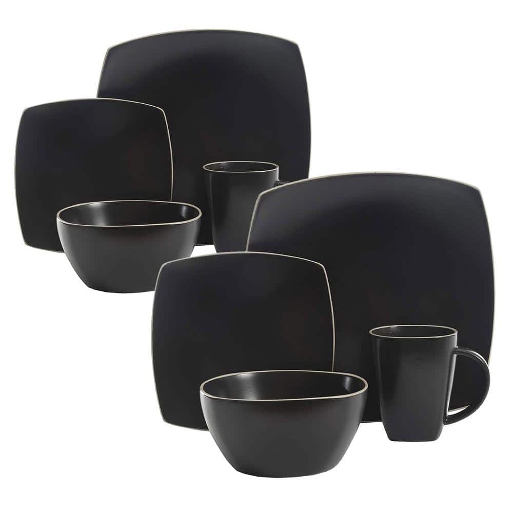 Gibson Elite Soho Lounge 16 Piece Dinnerware Set for 4, Matte Black (2