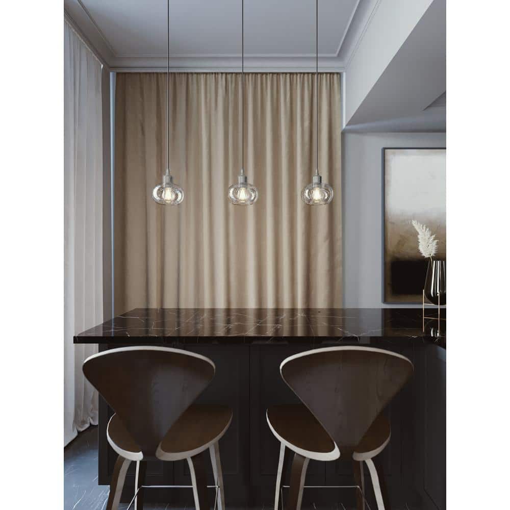 Laney 36" Modern Globe Linear Pendant in Satin Nickel with Seeded Glass