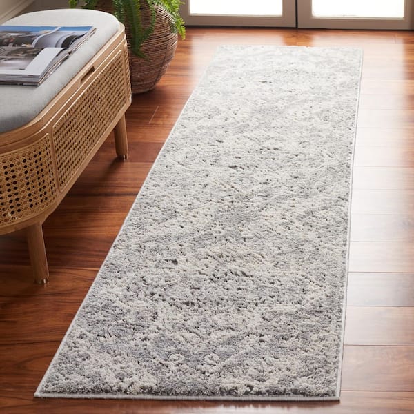 Luna 2 ft. x 9 ft. Gray/Ivory Ornate Border Medallion Runner Rug