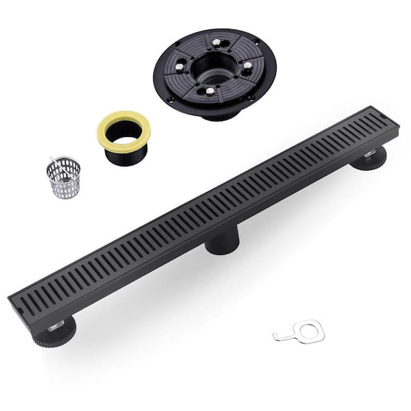 VEVETTA 24 in. Stainless Steel Linear Shower Drain with Slot Pattern Drain Cover in Matte Black