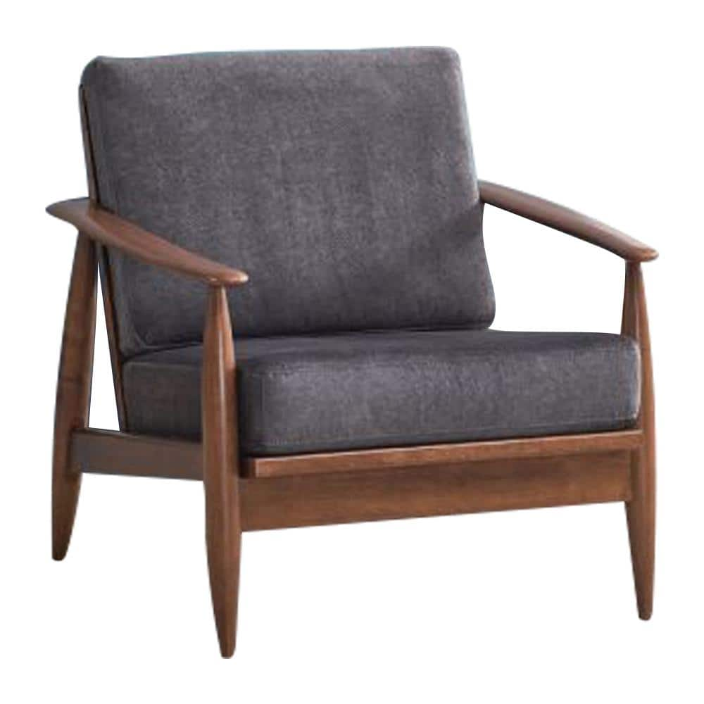 Acme Furniture Alisa Charcoal Fabric and Brown Finish Fabric Arm Chair, Charcoal Fabric & Brown Finish