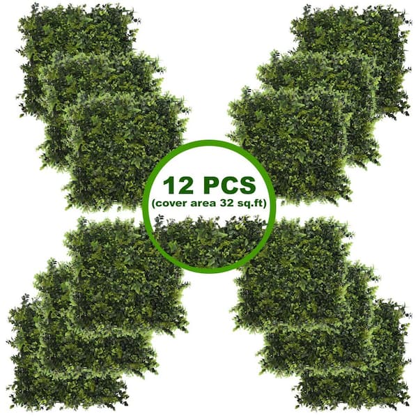 Green Smart Dekor Set of 12 Artificial Green Moss Leaf Panels Each panel 19.68 in. W. x 19.68 in. x 2 in. Covers 32 Sq. Ft.