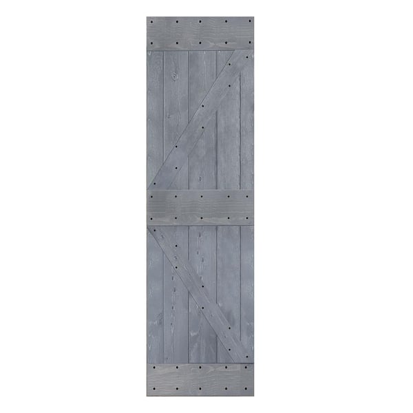 ISLIFE K Style 28 in. x 84 in. Dark Gray Finished Solid Wood Sliding Barn Door Slab - Hardware Kit Not Included