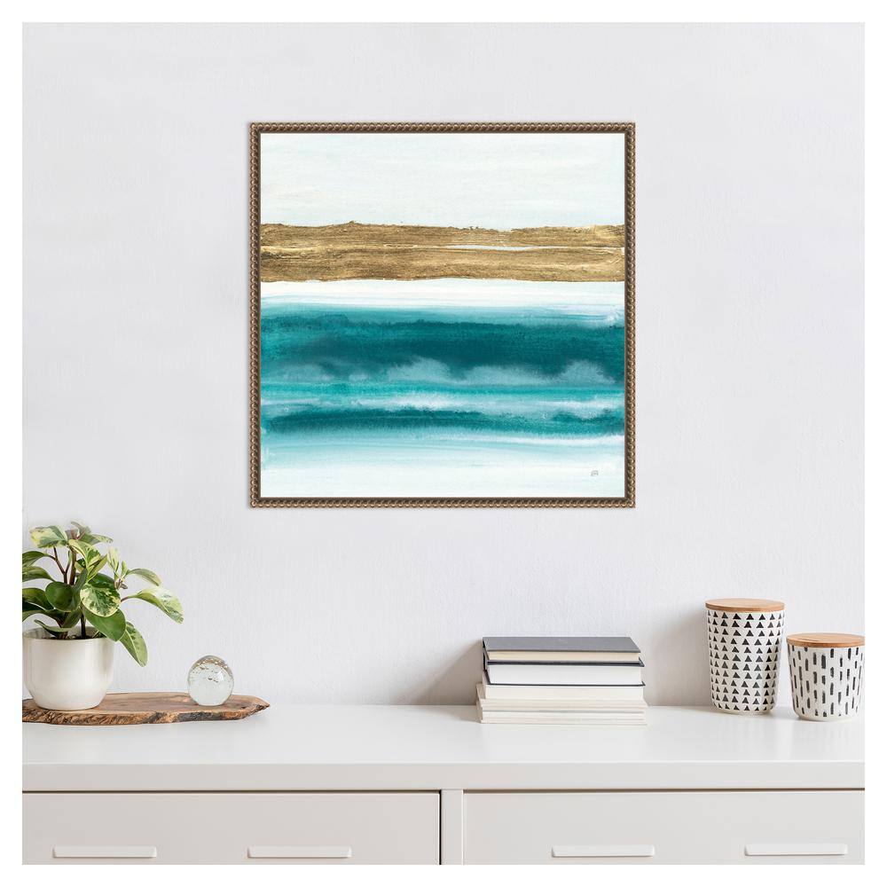 Gold and Teal Abstract Canvas Art with Beaded Frame
