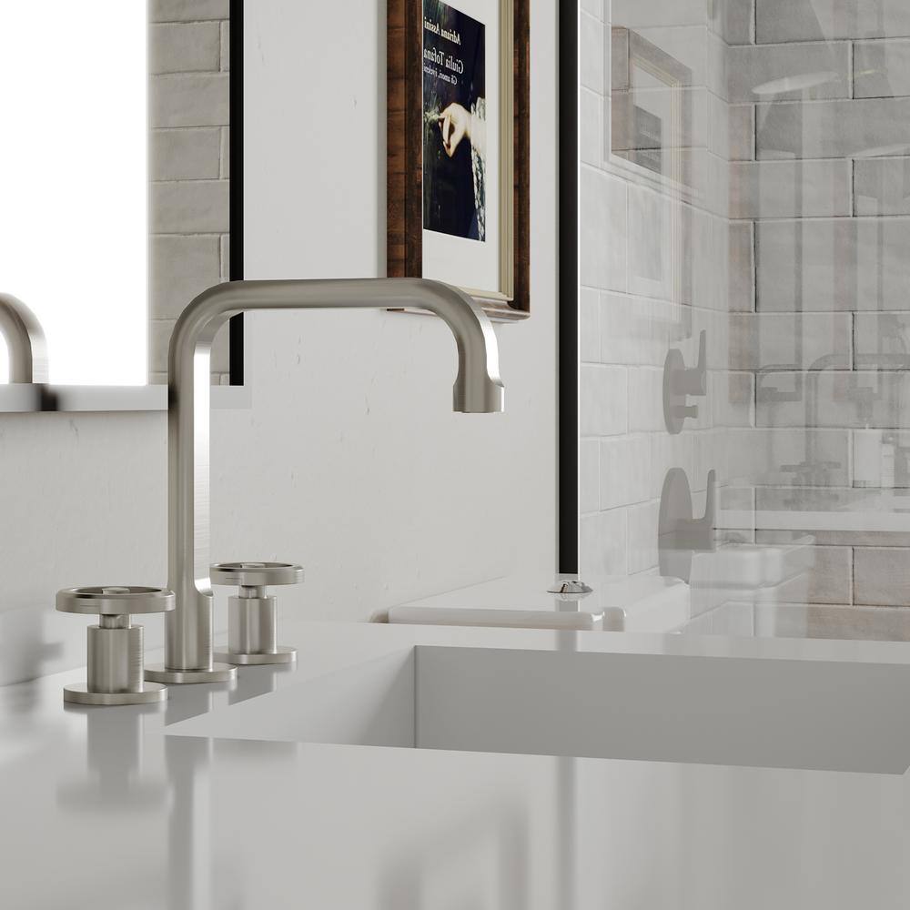 Brushed Nickel 8-inch Widespread Double Handle High-Arc Bathroom Faucet