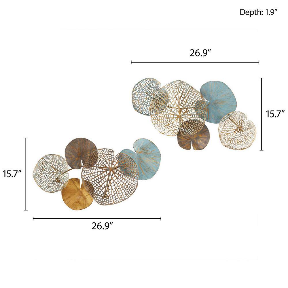 Lenzie Multi-Color Metal Lily Pad Wall Sculpture Set