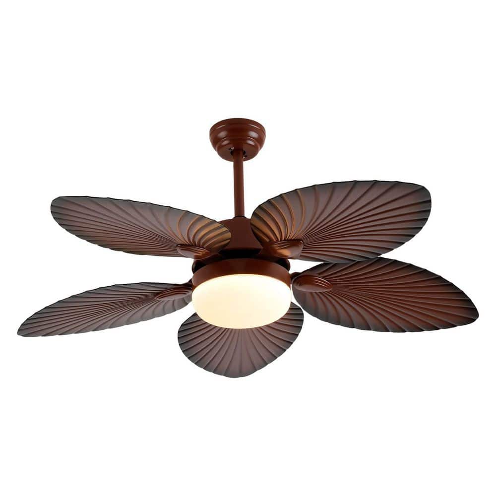 ♡FBHL♡ OUKANING 52 in. LED Indoor Dark Brown Retro 5 Palm Leaf