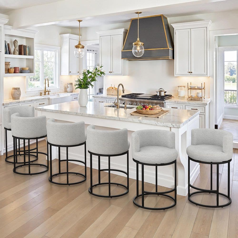 26 in. Light Gray Linen Modern Fabric Upholstered Low Back Swivel Barstool Metal Frame Counter Height Stool(Set of 6) price history on PriceWatchPro