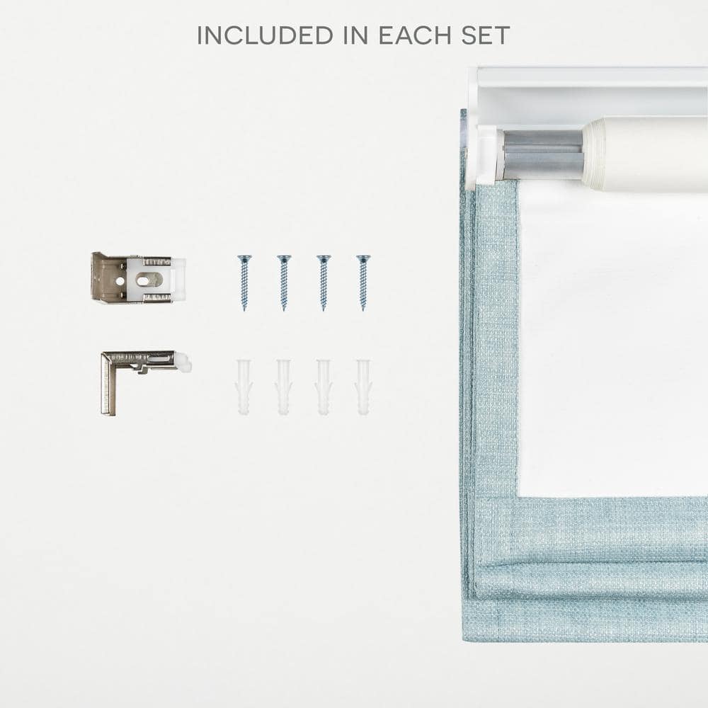 Acadia Aqua Cordless Blackout Roman Shade with Linen Fabric, 31" x 64"