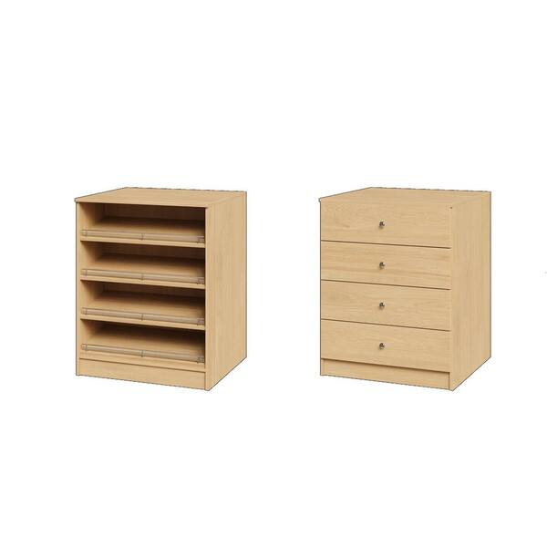 Vista 31.5 in. W Oak Closet Island Freestanding with Slanted Shoe-Shelves and Slab Drawers 4-Shelf Wood Closet System