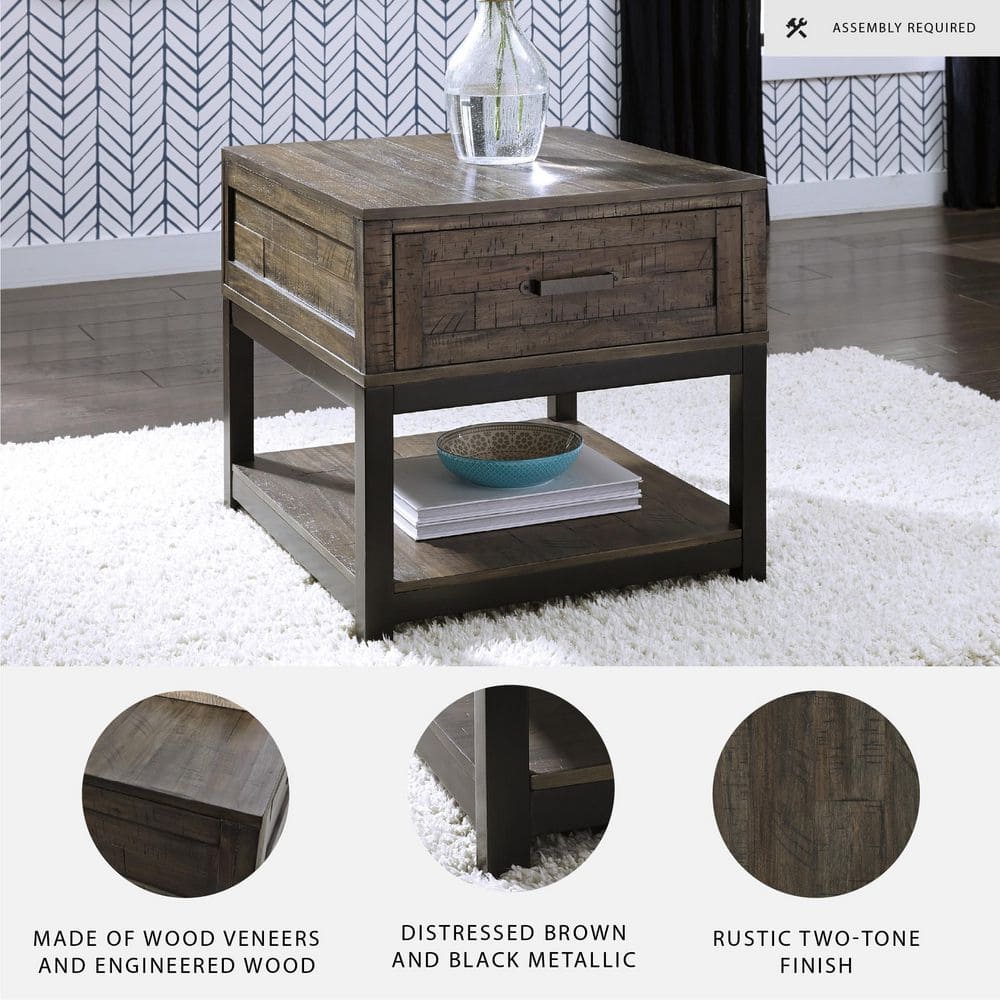 Johurst 24 in. Brown Rectangle Wood End Table with Drawers - thumbnail 4