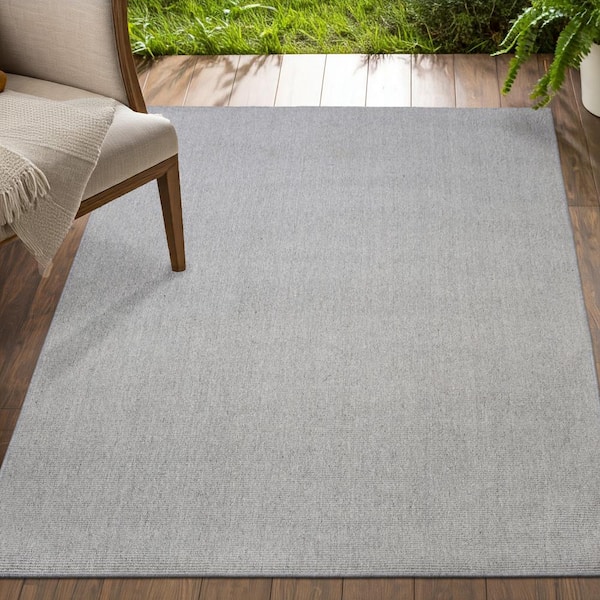 PET Rug Indoor Outdoor Light Grey 5 ft. x 8 ft. Solid Hose Washable Kitchen/Bedroom/Living Room/Easy Clean Area Rug