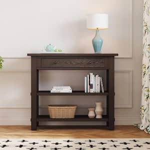 36 in. Espresso Rectangle MDF Console Table with Drawer and 2 Shelves