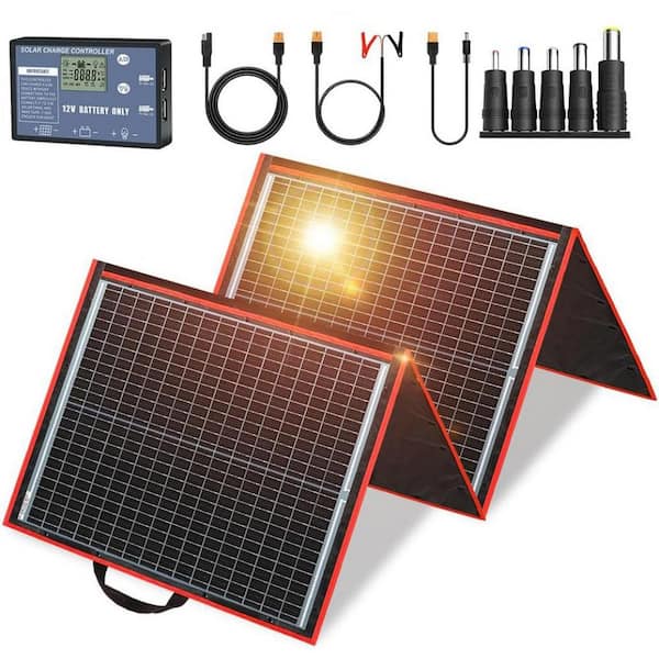 Vrbgify 160W 18V Portable Solar Panel Kit with 2 USB Outputs for 12V Systems