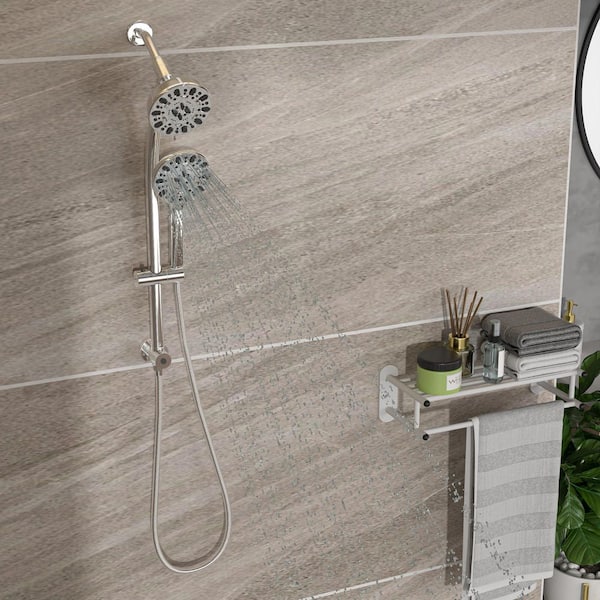 7-Spray Patterns 4.7 in. Wall Mount Dual Shower Heads Height Adjustable with Handheld Shower Faucet in Chrome
