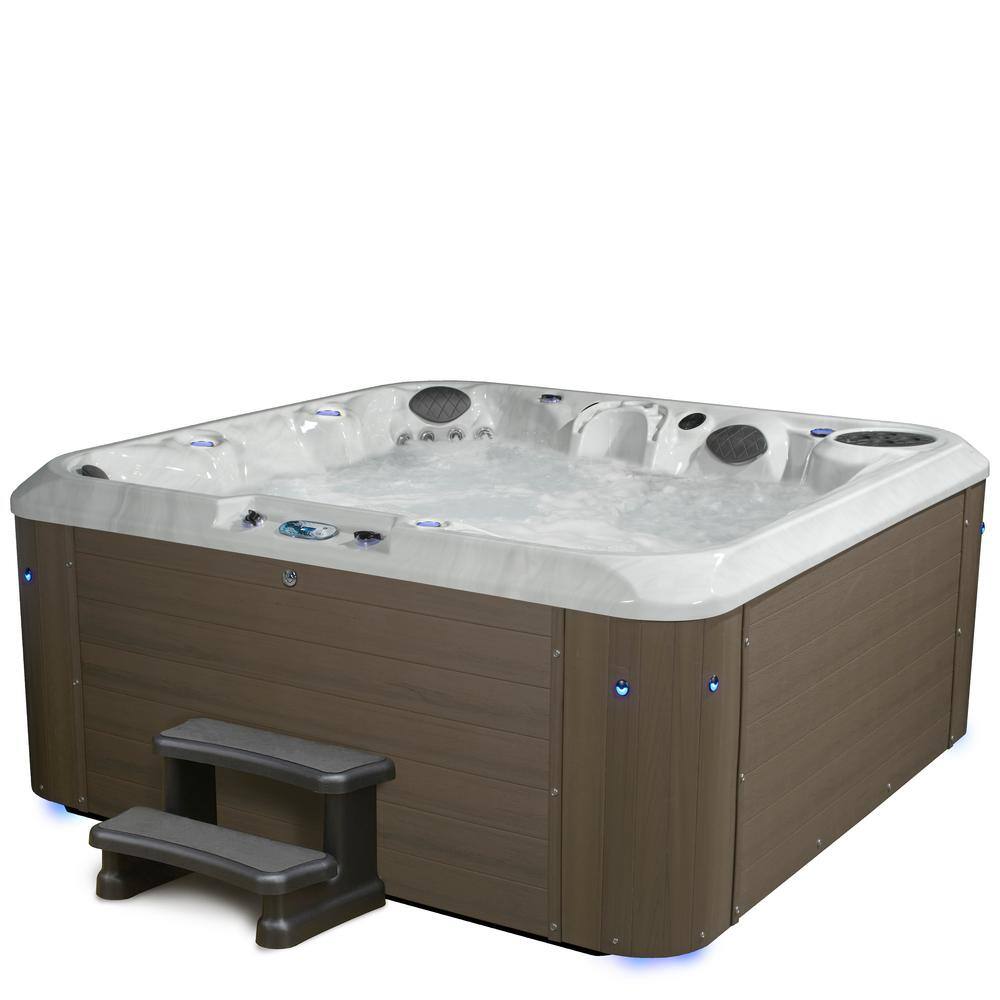 Amplified 6-Person Square Gray Polyethylene Hot Tub with 100 Jets