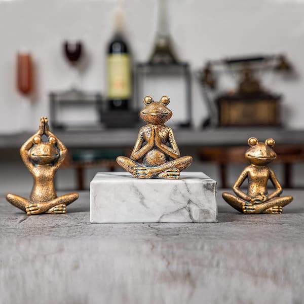 3-Piece Yoga Dog Figurines Set - Zen Meditation Statue Decor For Home, Desk, Garden & Shelf