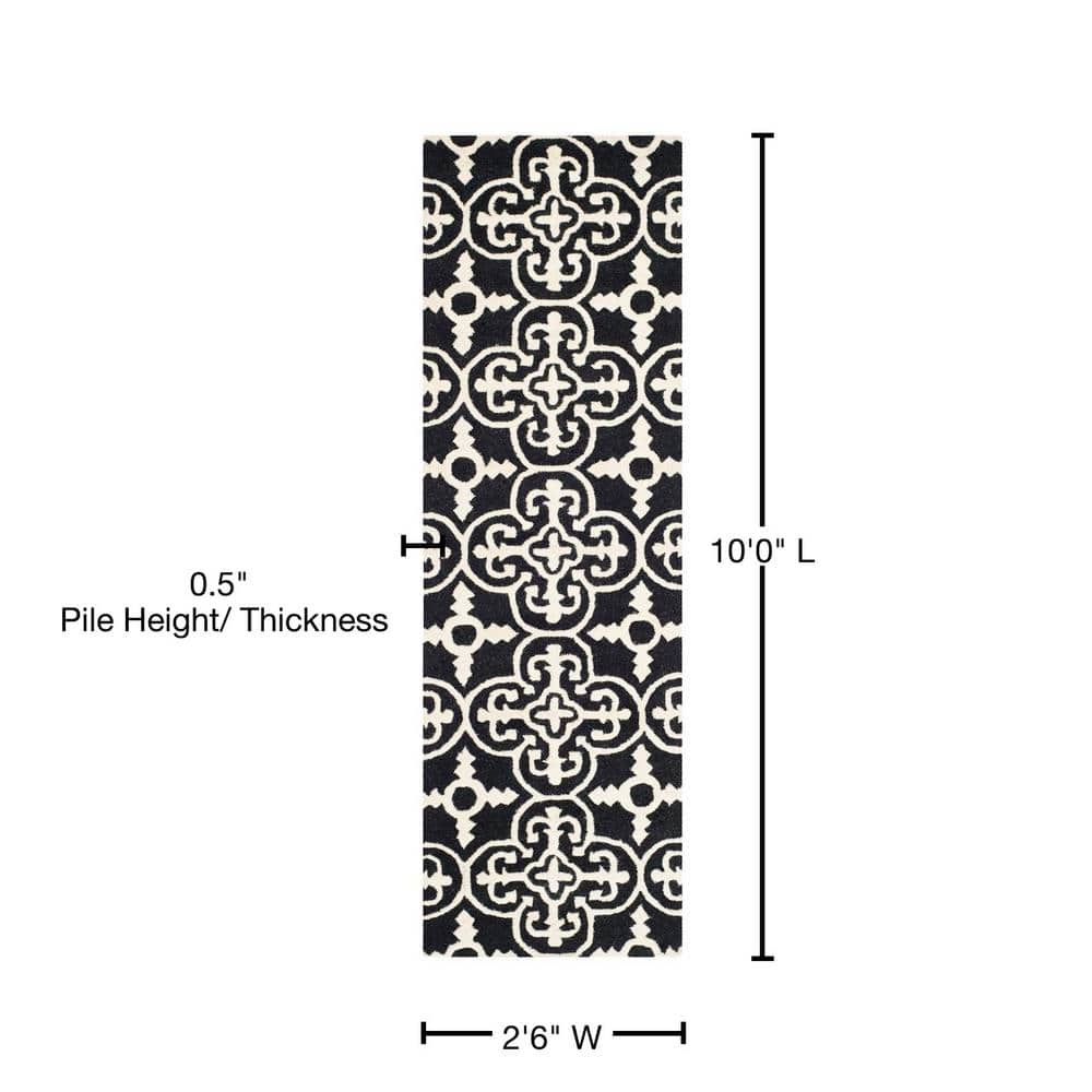 Black and Ivory Hand-Tufted Wool Geometric Runner Rug