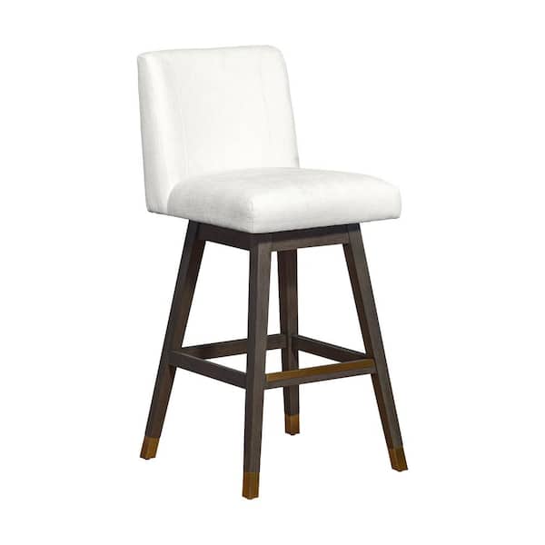 Armen Living Basila 40.5 in. Grey Oak Swivel Bar Stool with Pearl Fabric Seat