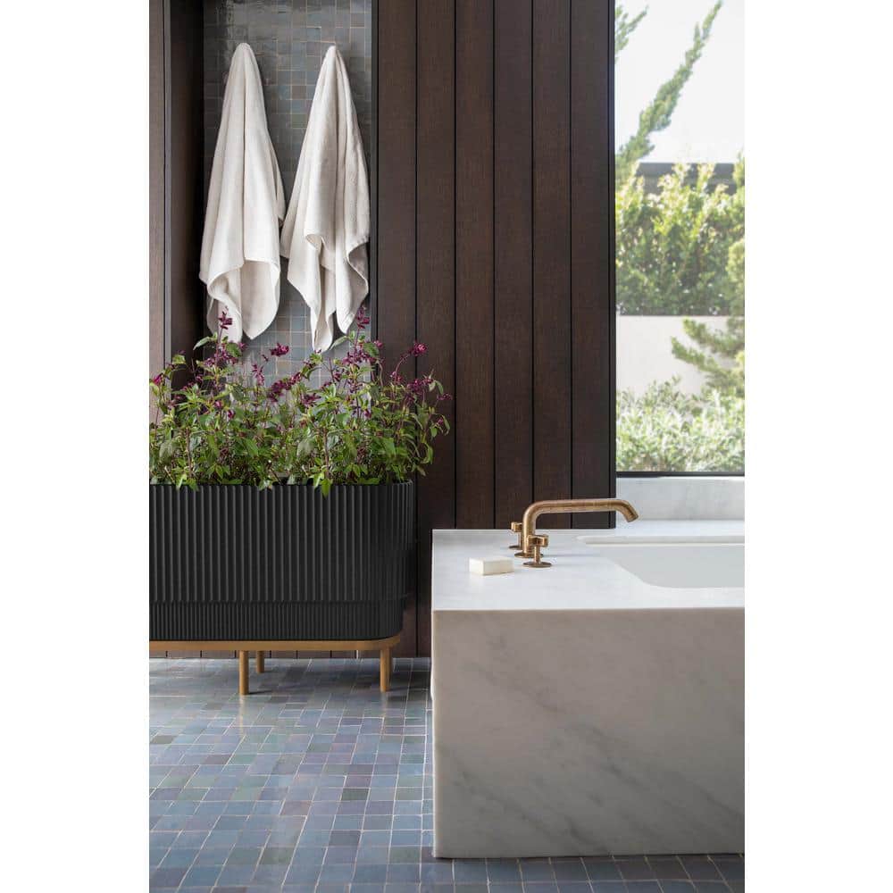 30" Black/Brown Raised Long Planter with Wooden Stand