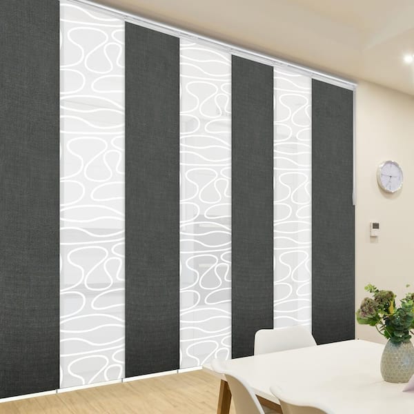 EMOH Midnight Swirl 110 in. - 153 in.W x 94 in.L Adjustable 7-Panel Satin Nickel Single Rail Panel Track with 23.5 in. Slates
