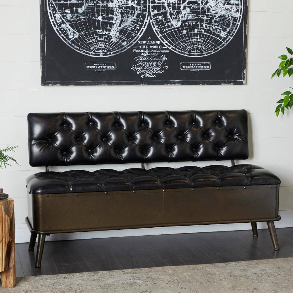 Bronze Tufted Faux Leather Industrial Storage Bench