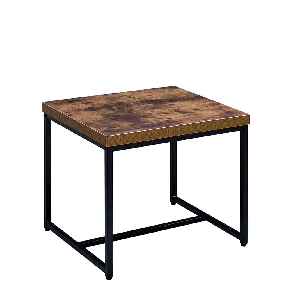 Weathered Oak and Black Rectangular Wood and Metal End Table
