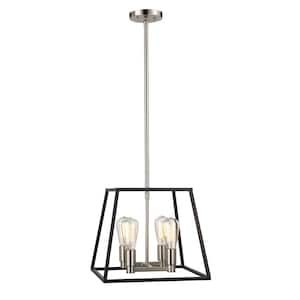 Adams 4-Light Black and Brushed Nickel Pendant Light Fixture with Caged Metal Shade