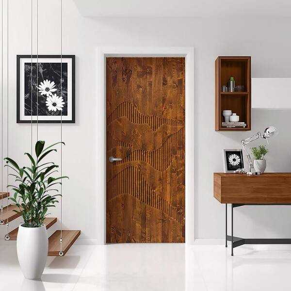 CALHOME 32 in. x 80 in. Hollow Core Walnut Stained Pine Wood