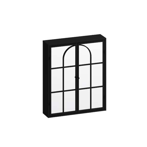 Unbranded 5.91 in. W. x 27.56 in. H Rectangular Iron Medicine Cabinet with Mirror Black