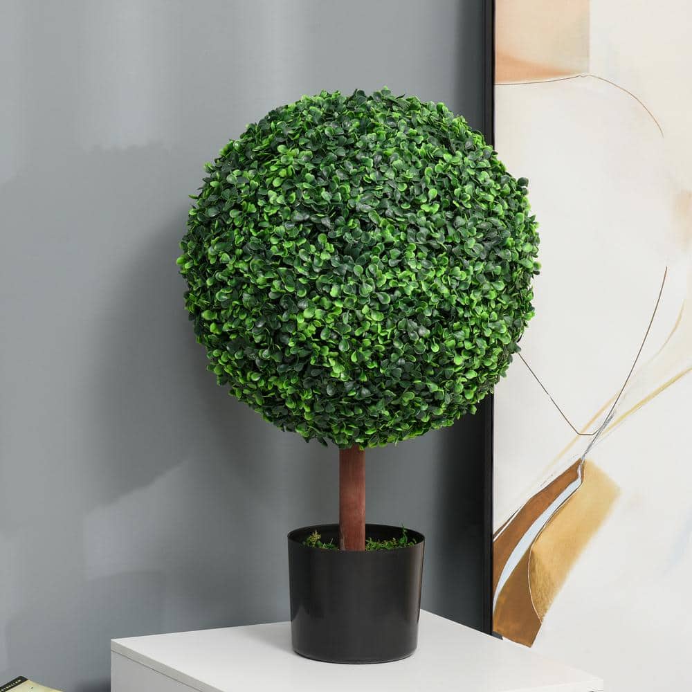 23.5" Green Plastic Boxwood Topiary Ball Tree with Pot
