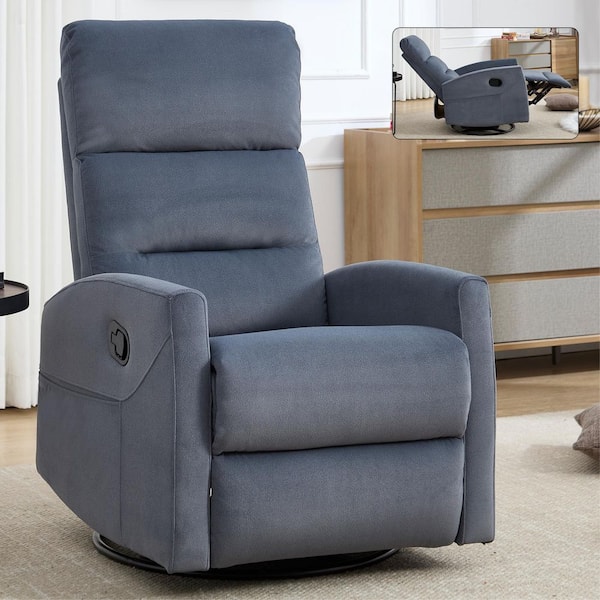 Blue Gray Manual Recliner Chair with Rocker and Swivel for Living Room Study Bedroom