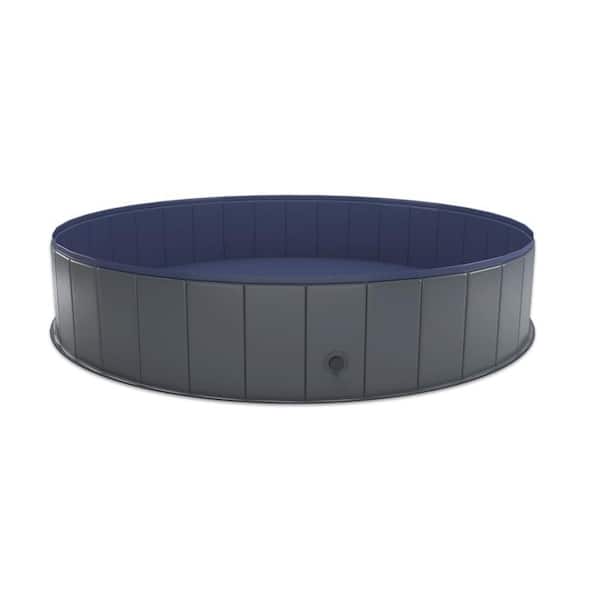 OGETFUUR 48 in. Gray Foldable Round 12 in. Deep Plastic Dog Swimming Pool, Portable Kiddie Pool for Indoor and Outdoor