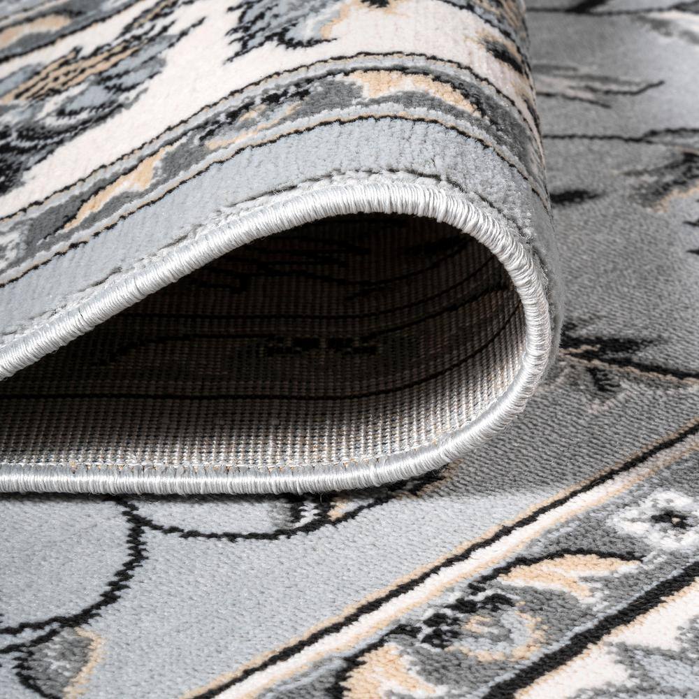 Elegant Light Gray & Cream Persian-Inspired 5' x 8' Synthetic Area Rug