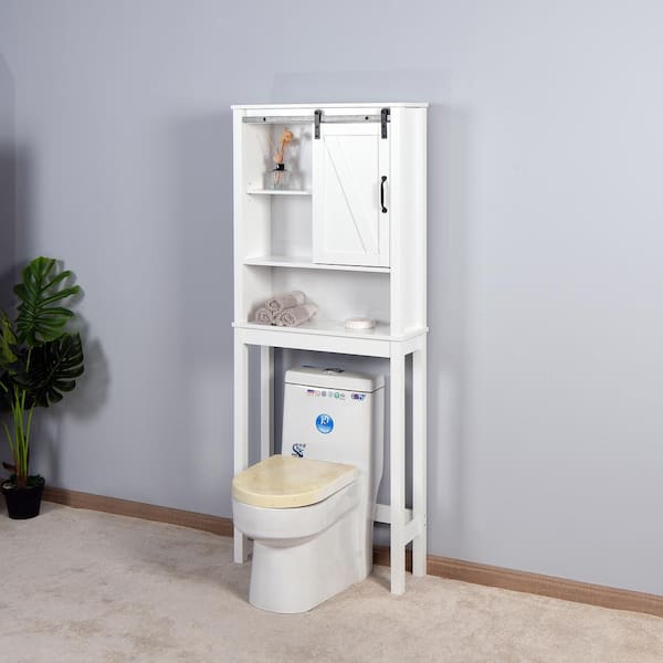 Over The Toilet Storage Cabinet, 4-Tier Over Toilet Bathroom Organizer,  Adjustable Bathroom Shelves Over Toilet, Fit Most Showers on Above Toilet  Storage, 93 to 116 Inch, Metal Shelves,White 