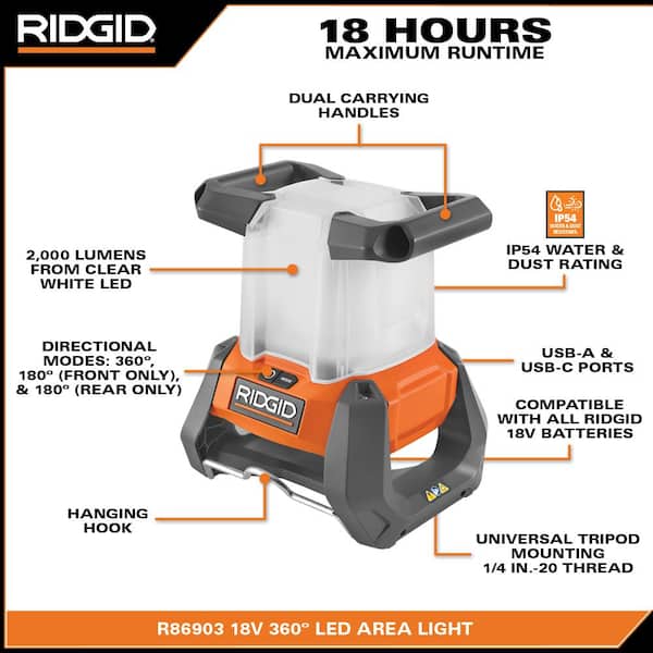 RIDGID 18V Cordless 360° Area Light with 4.0 Ah Lithium-Ion