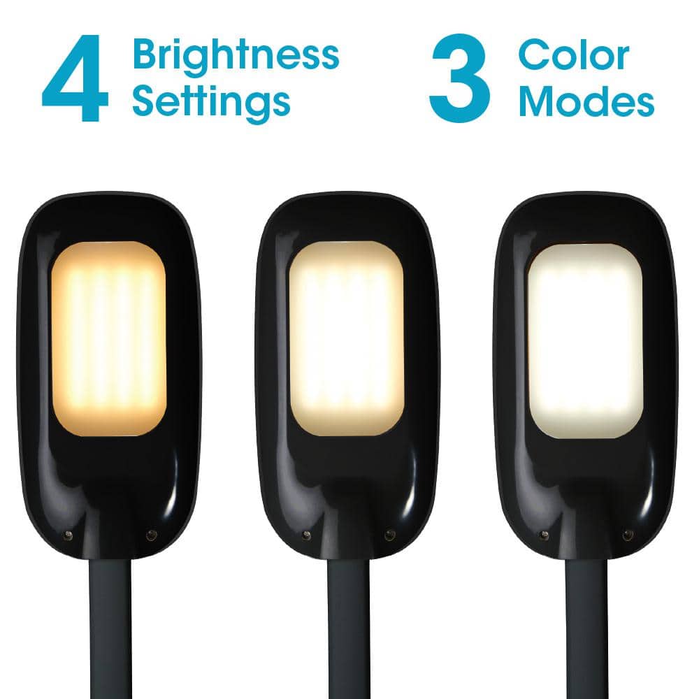 Adjustable Black LED Floor Lamp with USB Charging and Tablet Stand