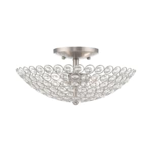 Estridge 13 in. 2-Light Brushed Nickel Semi Flush Mount with Hand Assembled Crystal Shade