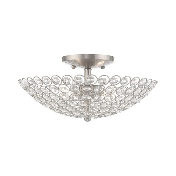 AVIANCE LIGHTING Estridge 13 in. 2-Light Brushed Nickel Semi Flush Mount with Hand Assembled Crystal Shade