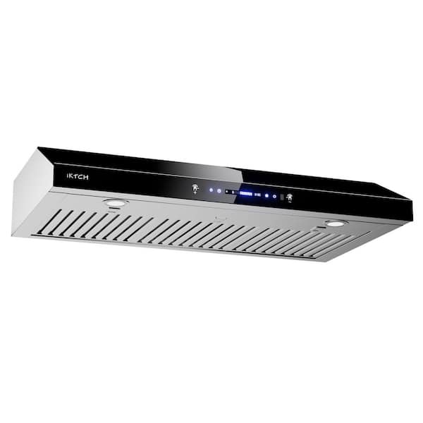 Blomed 36 in. 900 CFM Ducted Under Cabinet Range Hood in Stainless Steel and Black Glass with Baffle Filters and LED Lights